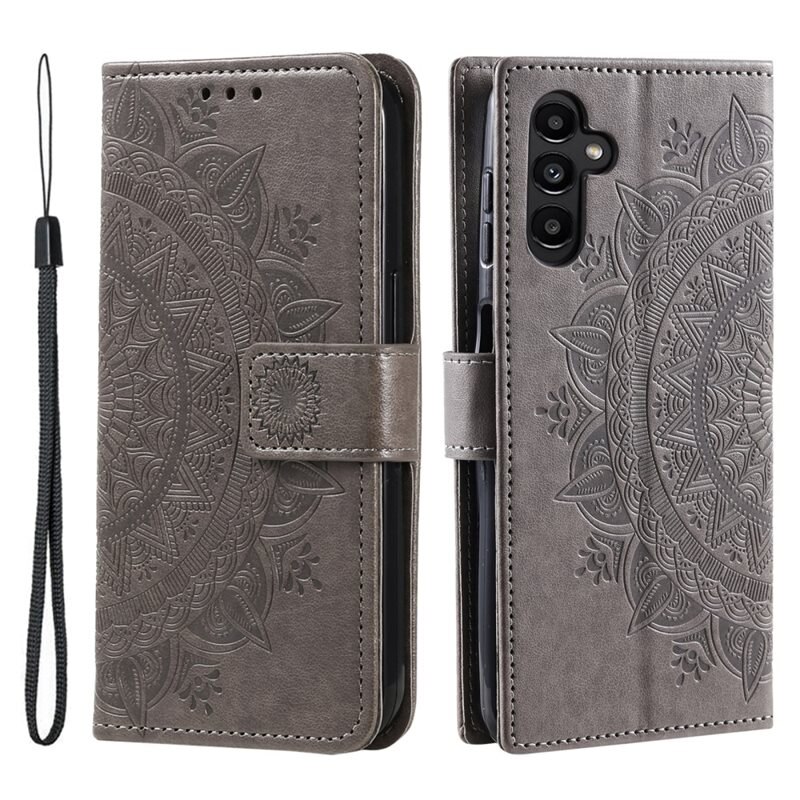 Läderfodral Mandala Samsung Galaxy A16 grå - Mobilväska Dam - Mobilfodral