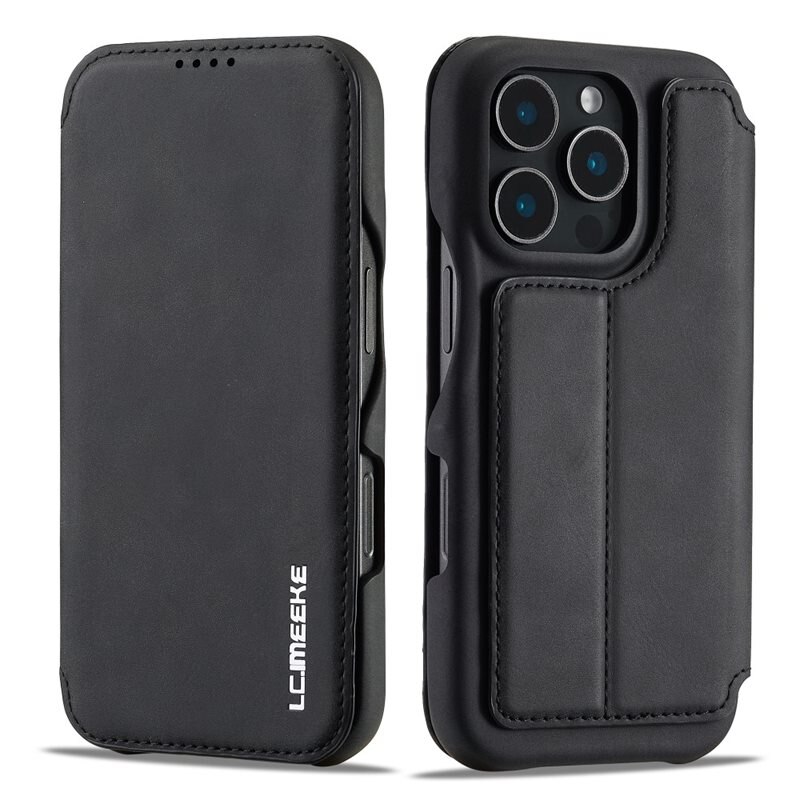 LC.IMEEKE Slim Plånboksfodral iPhone 16 Pro svart - Slimmat mobilfodral med korthållare och sedelficka