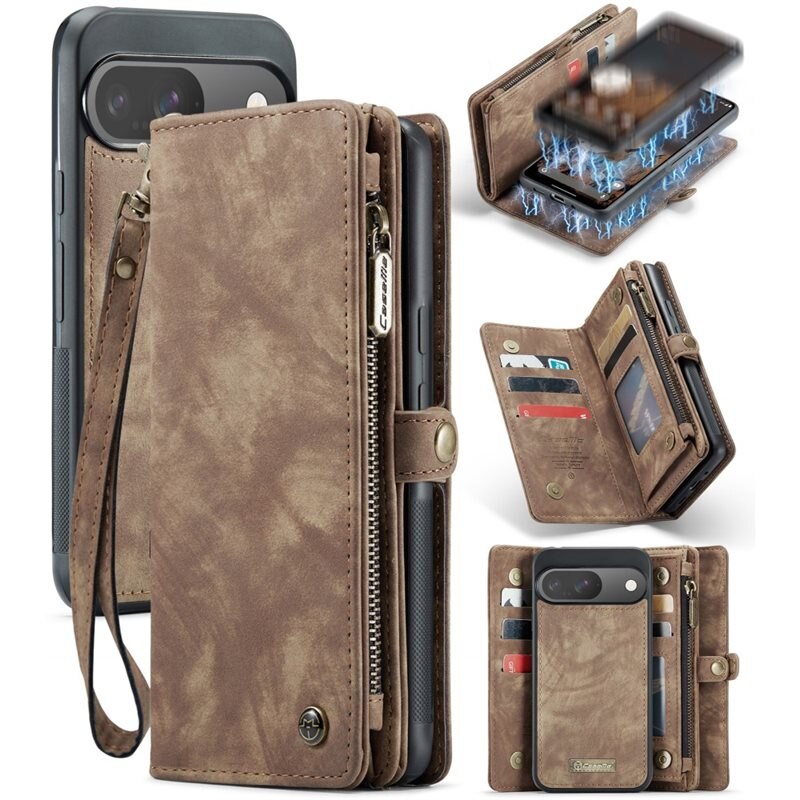 CaseMe Multi-slot Plånboksfodral Google Pixel 9 Pro Brun - Mobilfodral med extra många kortplatser - Korthållare
