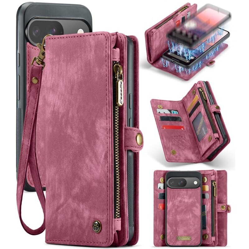 CaseMe Multi-slot Plånboksfodral Google Pixel 10 Pro Röd - Mobilfodral med extra många kortplatser - Korthållare