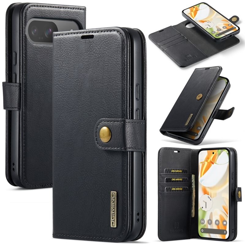 DG.MING Magnet Wallet Google Pixel 9 Pro Black - Stilrent läderfodral med avtagbart magnetiskt skal