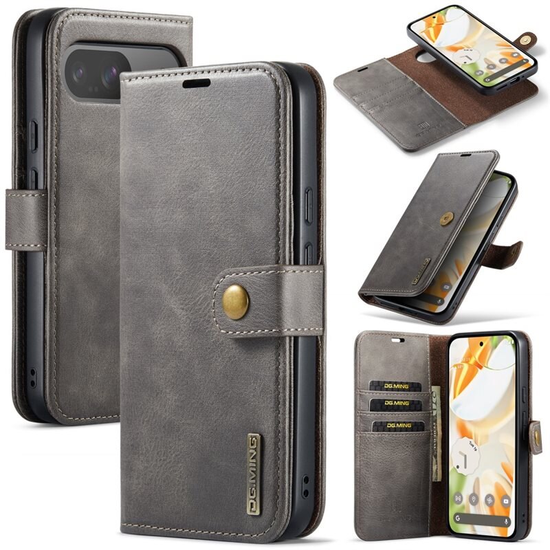 DG.MING Magnet Wallet Google Pixel 10 Pro XL Brown - Stilrent läderfodral med avtagbart magnetiskt skal