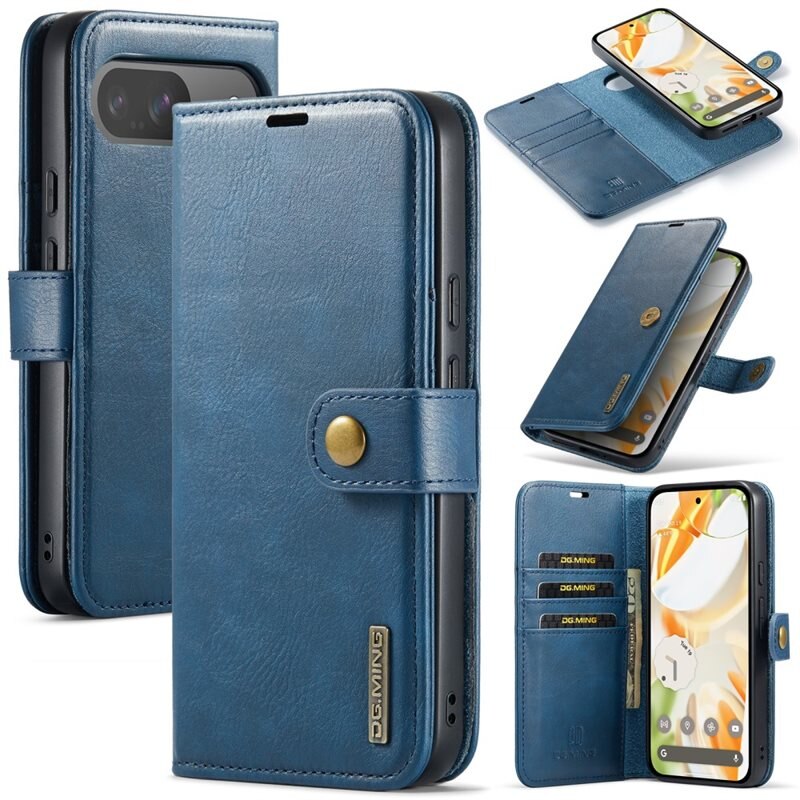DG.MING Magnet Wallet Google Pixel 9 Blue - Stilrent läderfodral med avtagbart magnetiskt skal
