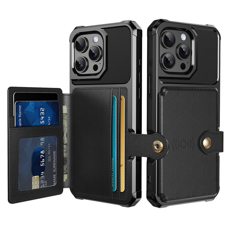 Tough Multi-slot Case iPhone 16 Pro Max Svart - Mobilskal med praktisk plånboksfunktion - Sedelficka - Korthållare