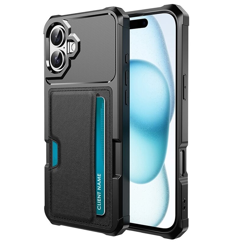 Tough Card Case iPhone 16 svart - Extra stöttåligt skal med lättåtkomligt kortfack