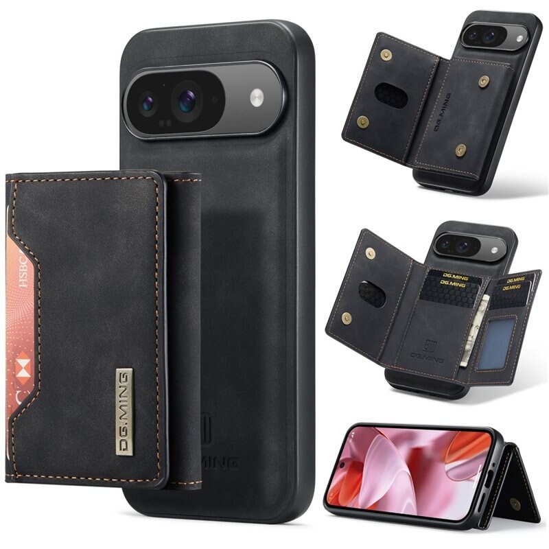 DG.MING Magnetic Card Slot Case Google Pixel 10 Svart - Stilrent läderskal med avtagbar plånbok och stativfunktion