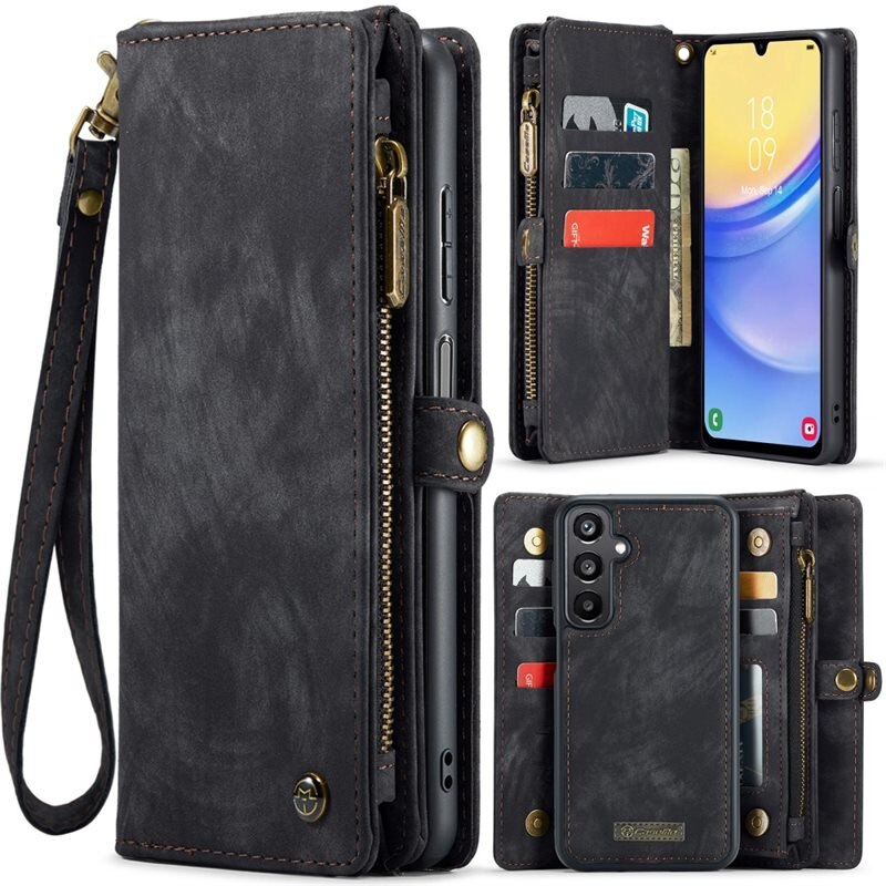 CaseMe Multi-slot Plånboksfodral Samsung Galaxy A16 Grå - Mobilfodral med extra många kortplatser - Korthållare