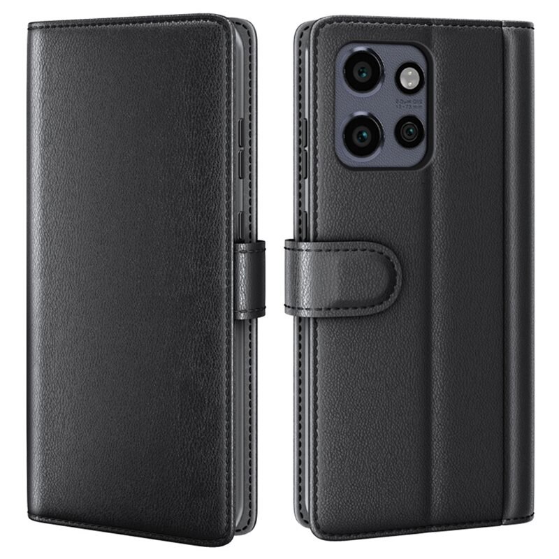 Äkta Läderfodral Motorola Edge 50 Neo Svart - Stilrent plånboksfodral med plats för sedlar och kort