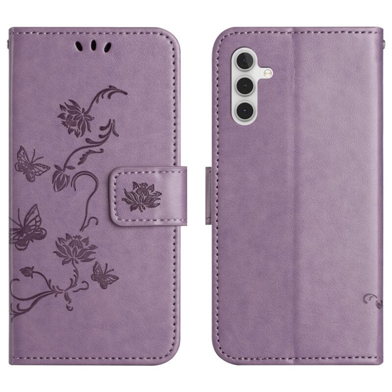 Läderfodral Fjärilar Samsung Galaxy A36 Lila - Fint plånboksfodral med mönster