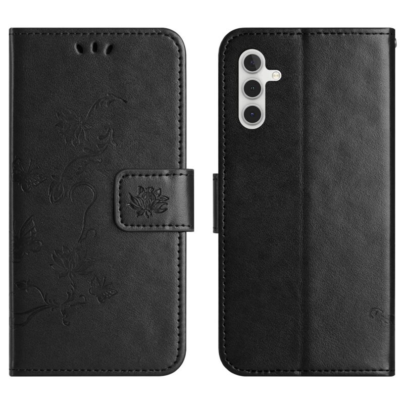 Läderfodral Fjärilar Samsung Galaxy A56 Svart - Fint plånboksfodral med mönster