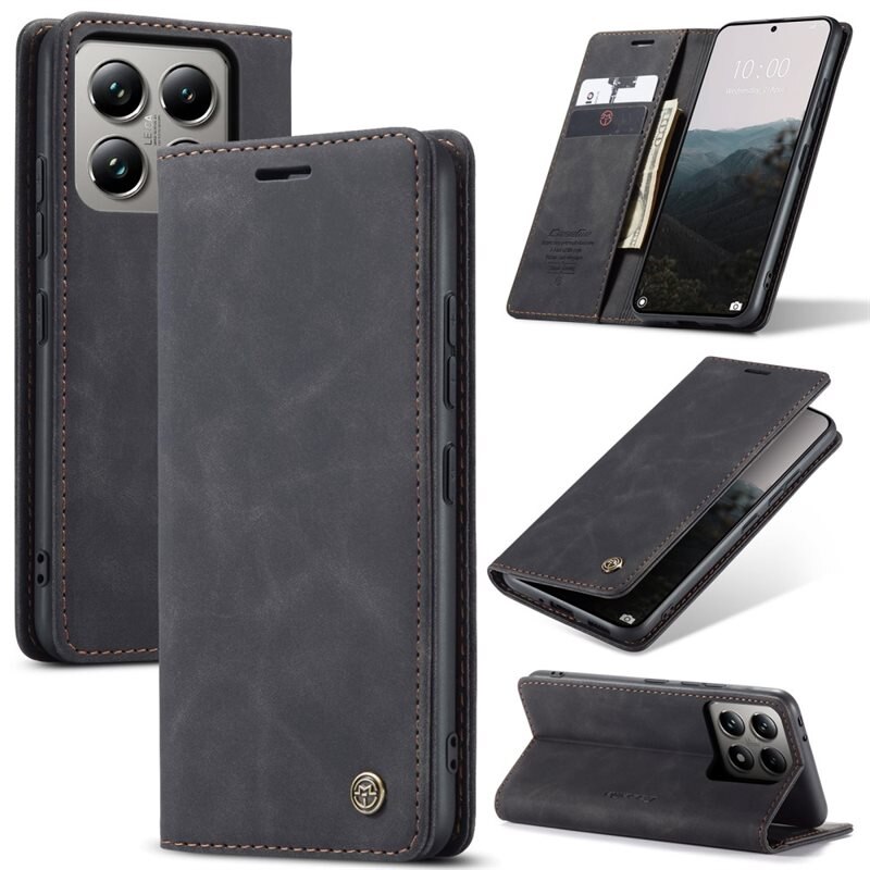 CaseMe Slim Plånboksfodral Xiaomi 14T Pro Svart - Tunt mobilfodral med plånbok