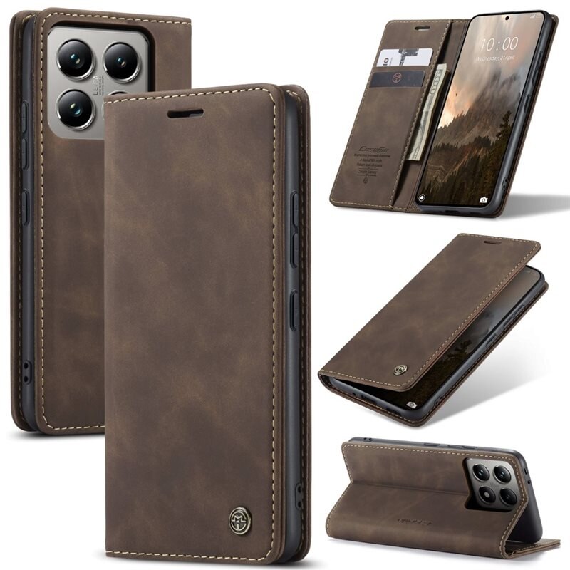 CaseMe Slim Plånboksfodral Xiaomi 14T Pro Brun - Tunt mobilfodral med plånbok