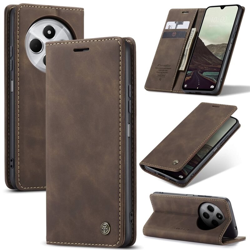 CaseMe Slim Plånboksfodral Xiaomi Redmi 14C Brun - Tunt mobilfodral med plånbok