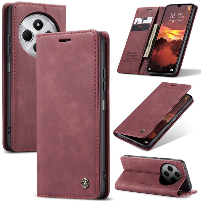 CaseMe Slim Plånboksfodral Xiaomi Redmi 14C Röd - Tunt mobilfodral med plånbok