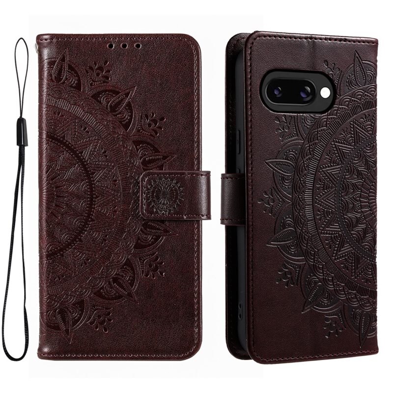 Läderfodral Mandala Google Pixel 9a Brun - Mobilväska Dam - Mobilfodral