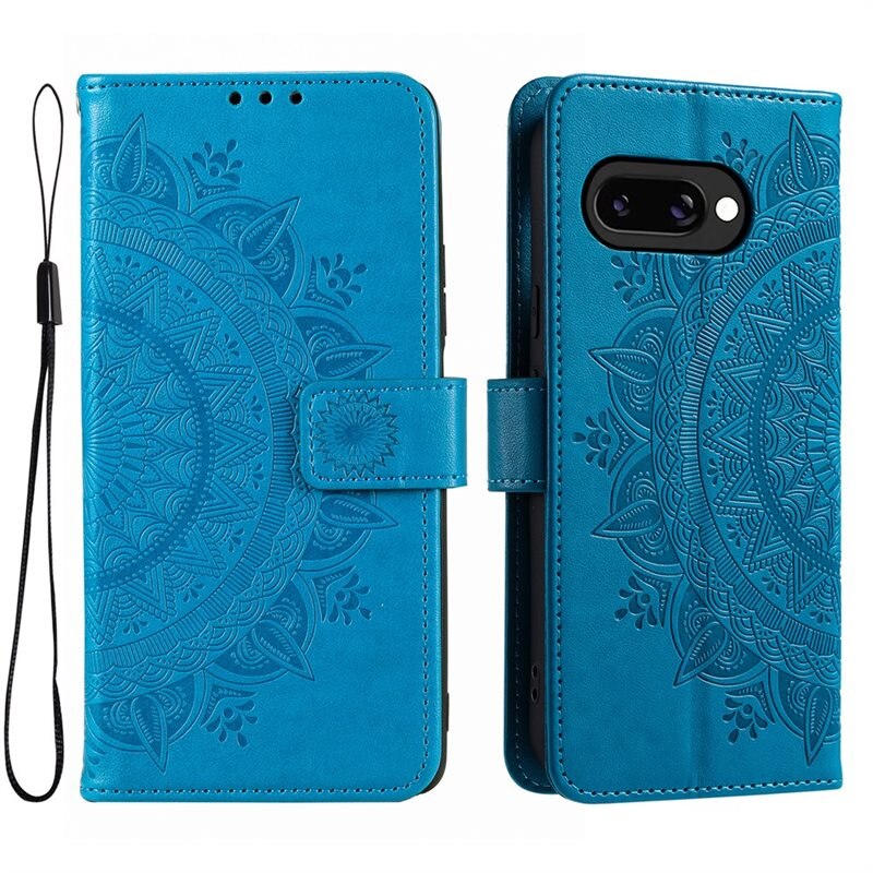 Läderfodral Mandala Google Pixel 9a Blå - Mobilväska Dam - Mobilfodral