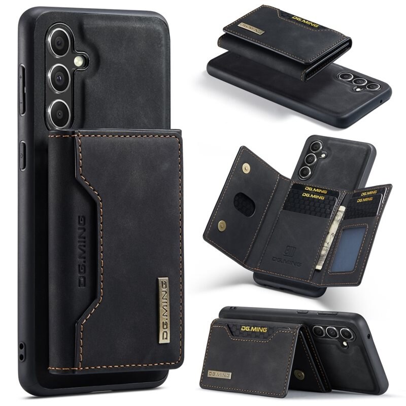 DG.MING Magnetic Card Slot Case Samsung Galaxy A36 Svart - Stilrent läderskal med avtagbar plånbok och stativfunktion