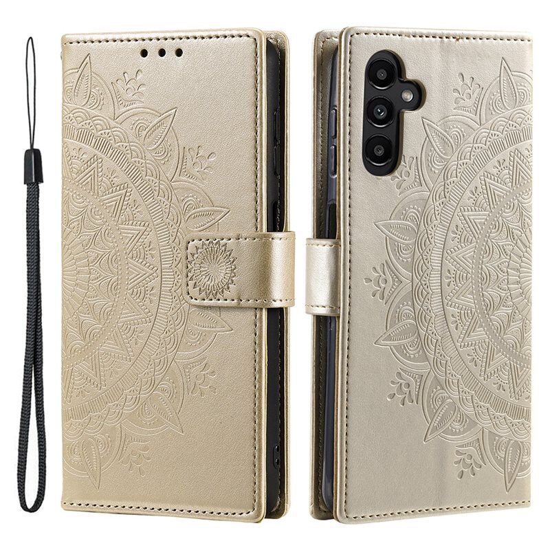 Läderfodral Mandala Samsung Galaxy A56 guld - Mobilväska Dam - Mobilfodral
