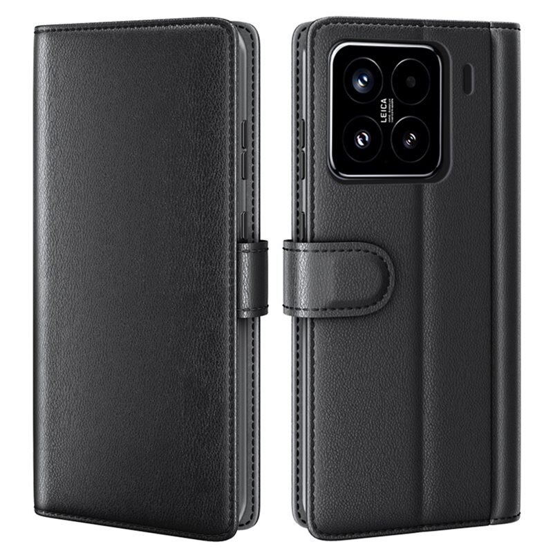 Äkta Läderfodral Xiaomi 15 Svart - Stilrent plånboksfodral med plats för sedlar och kort