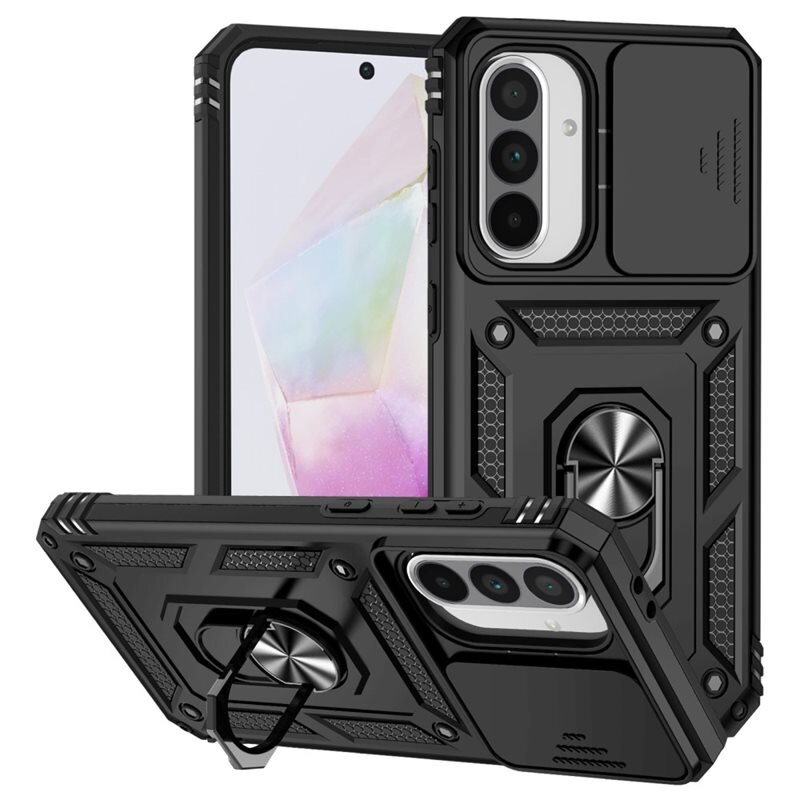 Hybridskal Ring + Kameraskydd Samsung Galaxy A56 Svart - Coolt skal greppring kameralucka