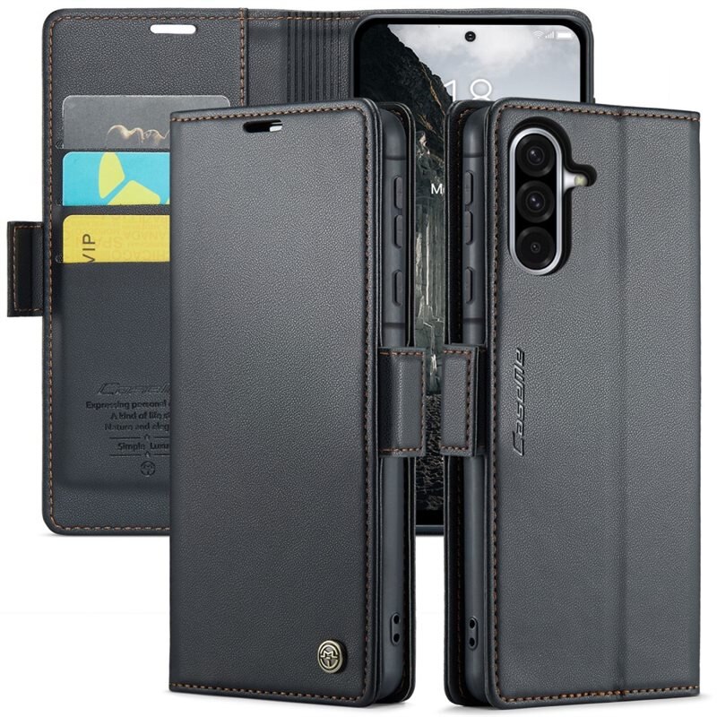 CaseMe Slim Plånboksfodral RFID-skydd Samsung Galaxy A56 Svart - Tunt mobilfodral med plånbok och RFID-skydd