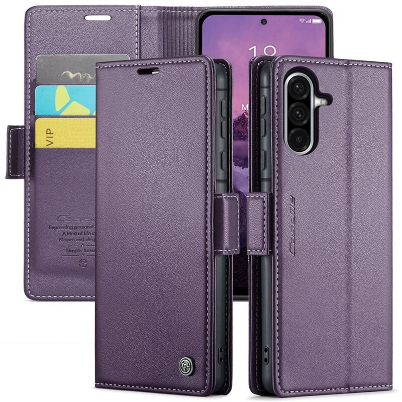 CaseMe Slim Plånboksfodral RFID-skydd Samsung Galaxy A56 Lila - Tunt mobilfodral med plånbok och RFID-skydd