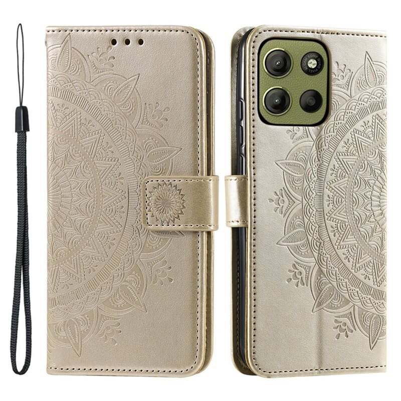 Läderfodral Mandala Motorola Moto G15 guld - Mobilväska Dam - Mobilfodral