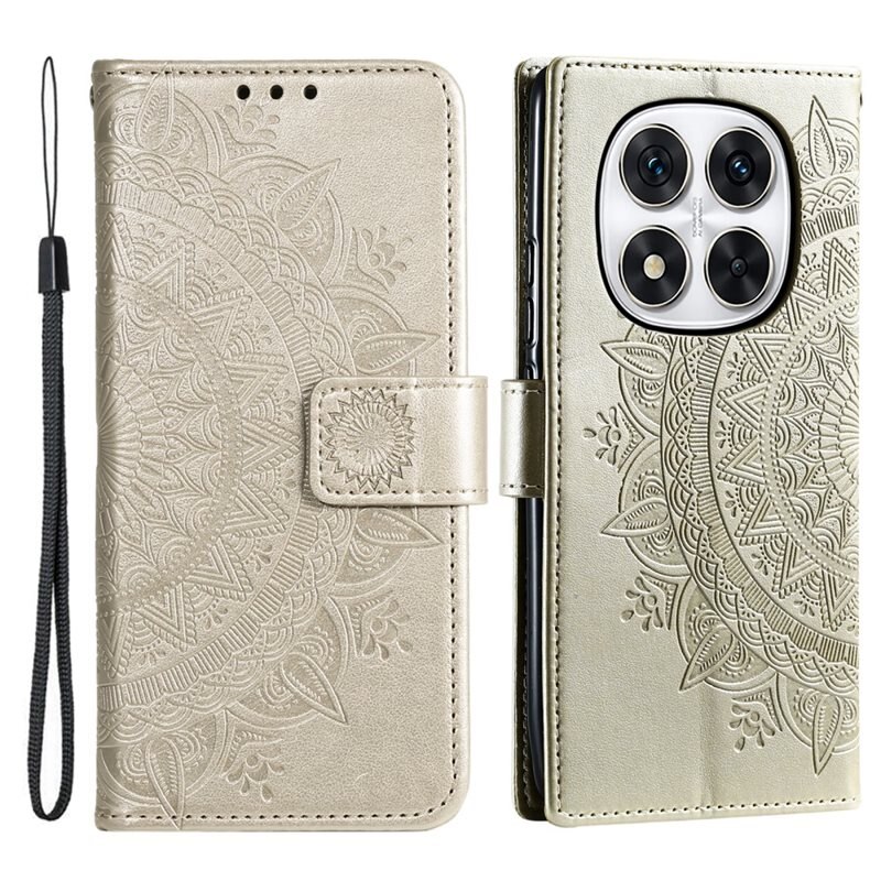 Läderfodral Mandala Xiaomi Redmi Note 14 Pro Plus guld - Mobilväska Dam - Mobilfodral