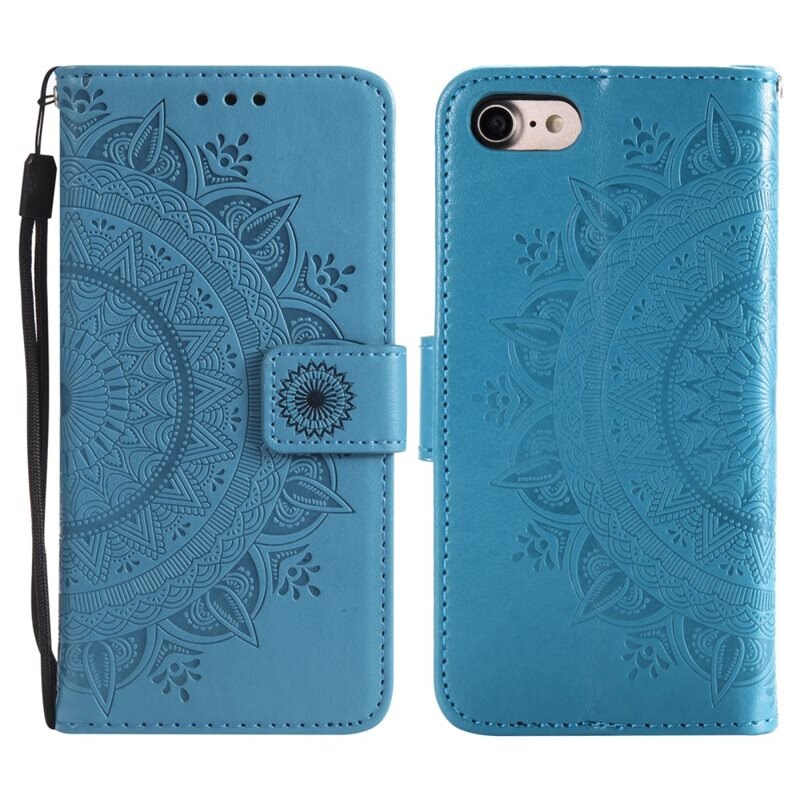 Läderfodral Mandala iPhone 16e Blå - Mobilväska Dam - Mobilfodral