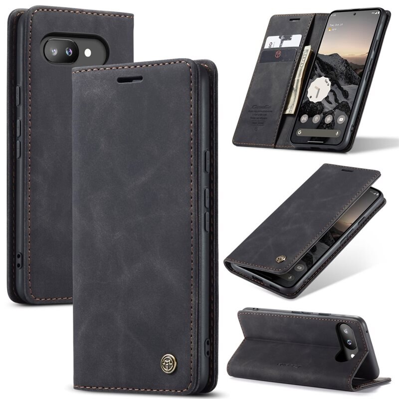 CaseMe Slim Plånboksfodral Google Pixel 9a Svart - Tunt mobilfodral med plånbok
