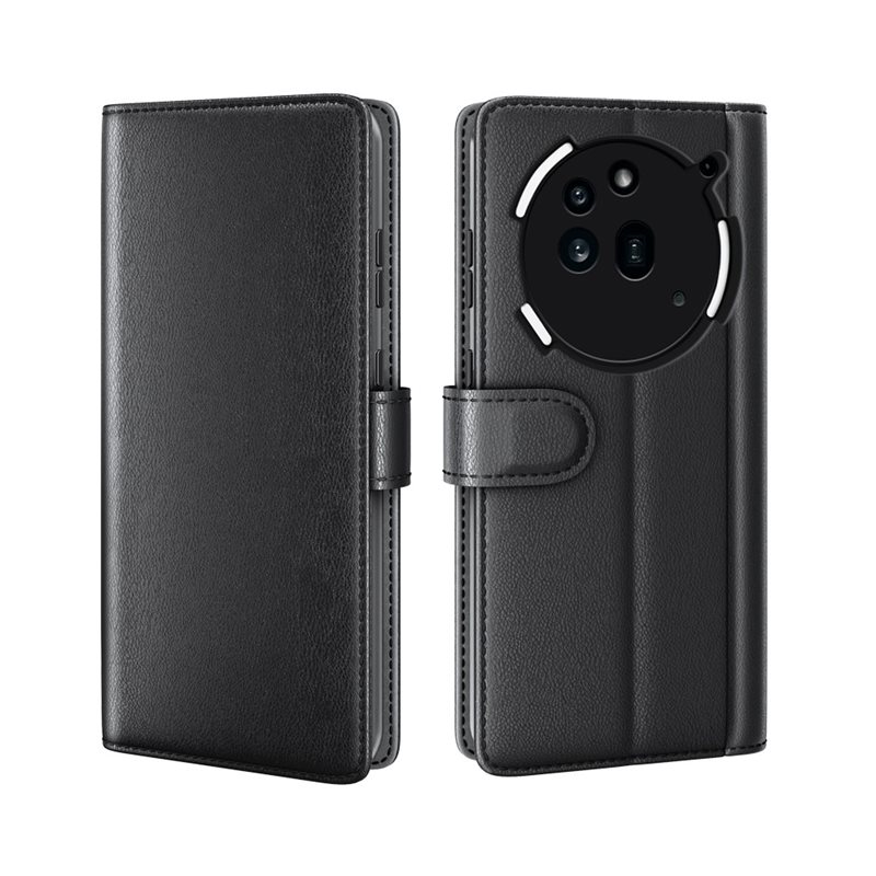 Äkta Läderfodral Nothing Phone 3a Pro Svart - Stilrent plånboksfodral med plats för sedlar och kort