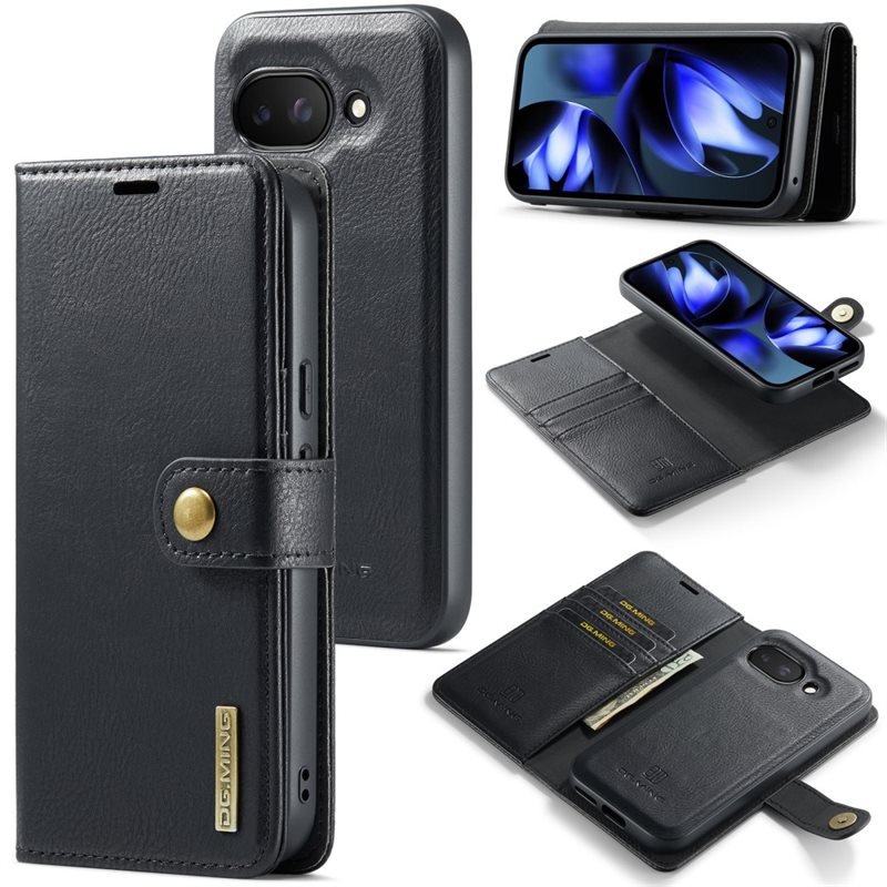 DG.MING Magnet Wallet Google Pixel 9a Black - Stilrent läderfodral med avtagbart magnetiskt skal