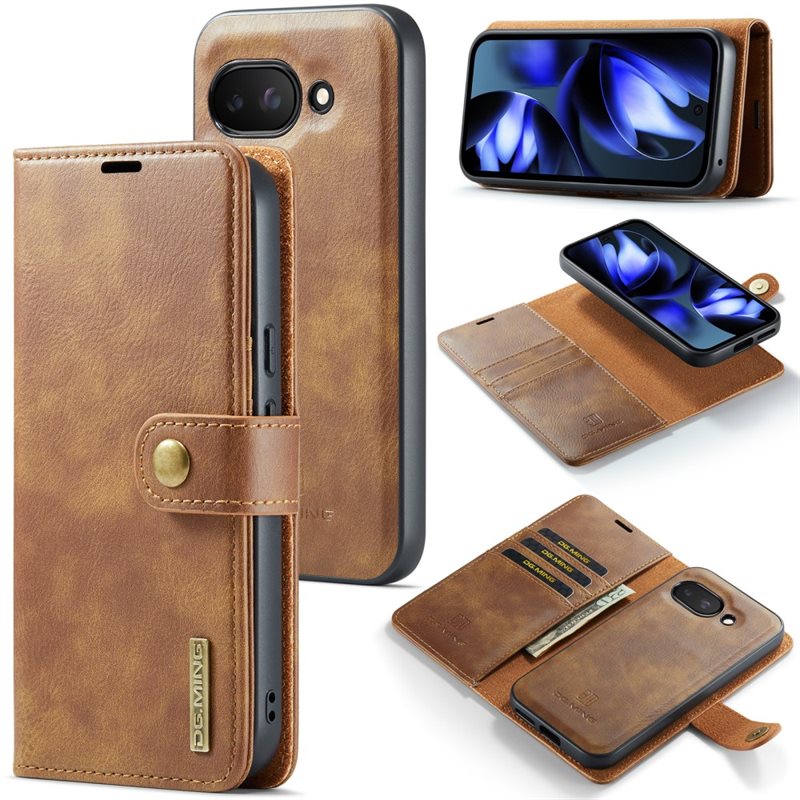 DG.MING Magnet Wallet Google Pixel 9a Cognac - Stilrent läderfodral med avtagbart magnetiskt skal