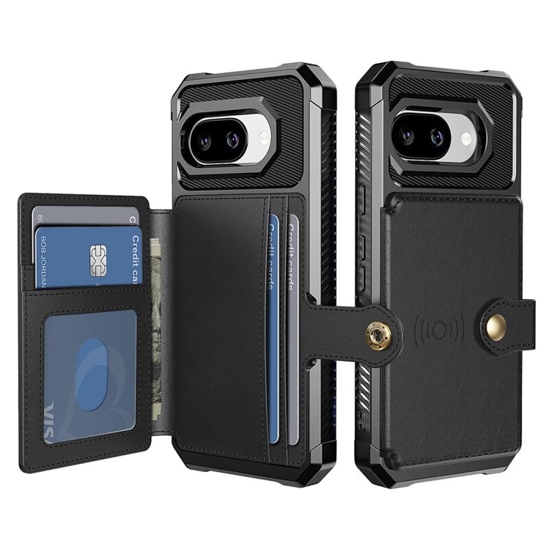 Tough Multi-slot Case Google Pixel 9a Svart - Mobilskal med praktisk plånboksfunktion - Sedelficka - Korthållare