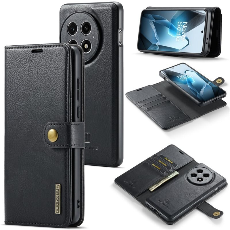DG.MING Magnet Wallet OnePlus 13 Black - Stilrent läderfodral med avtagbart magnetiskt skal