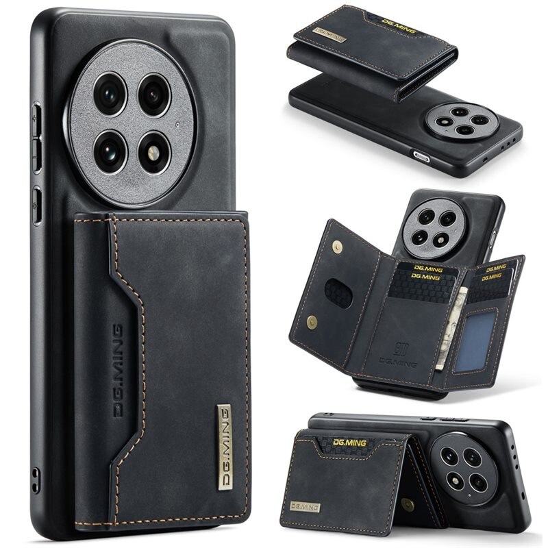 DG.MING Magnetic Card Slot Case OnePlus 13 Black - Stilrent läderskal med avtagbar plånbok och stativfunktion
