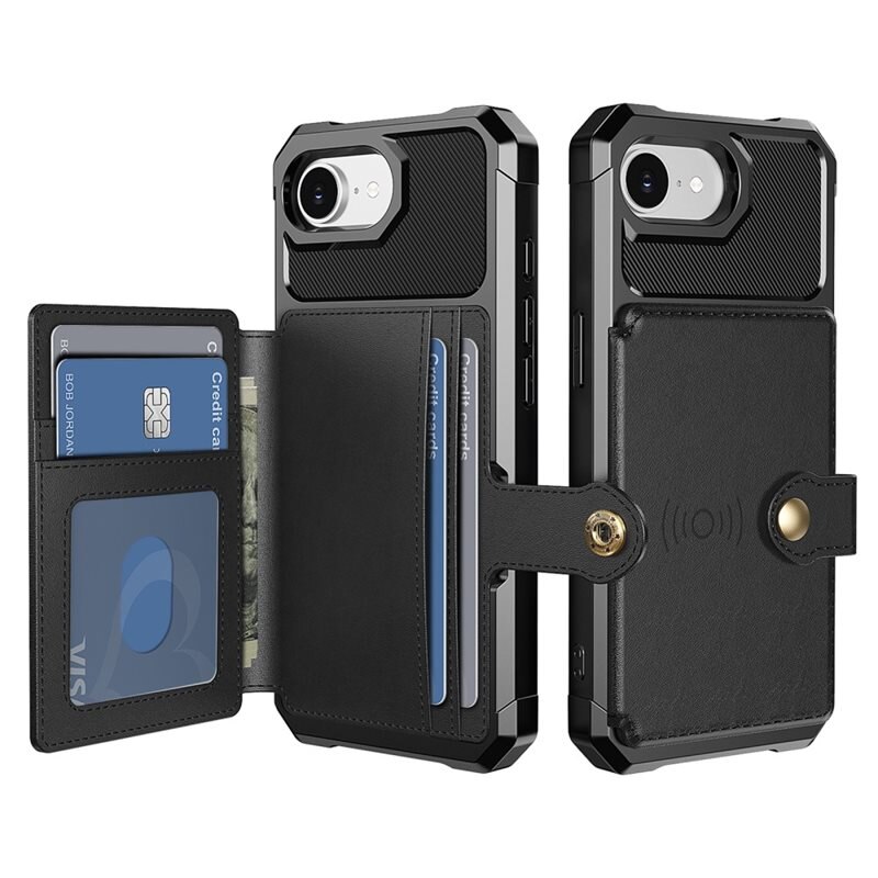 Tough Multi-slot Case iPhone 16e Svart - Mobilskal med praktisk plånboksfunktion - Sedelficka - Korthållare