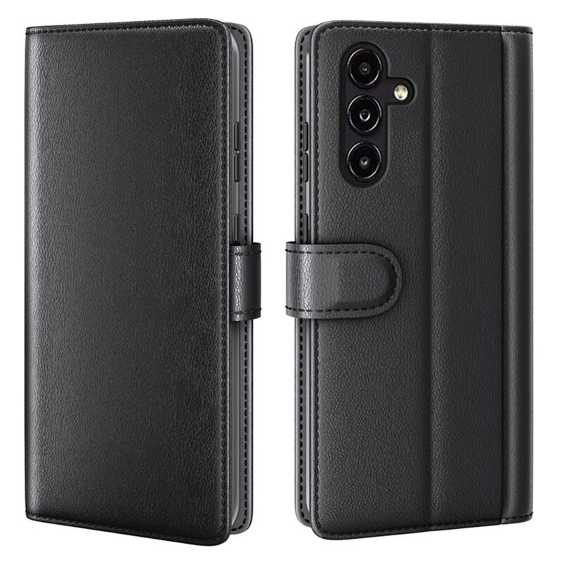 Äkta Läderfodral Samsung Galaxy A14 Svart - Stilrent plånboksfodral med plats för sedlar och kort