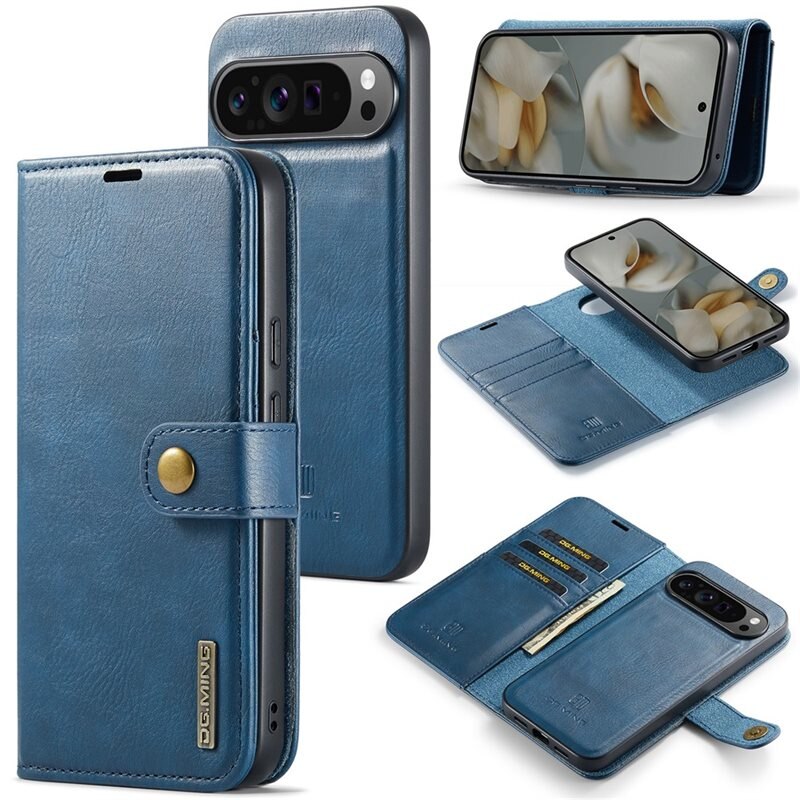 DG.MING Magnet Wallet Google Pixel 10 Pro XL Blue - Stilrent läderfodral med avtagbart magnetiskt skal