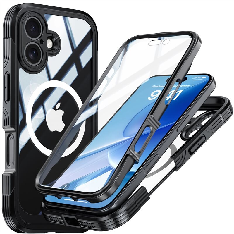 Premium Full Protection Case iPhone 17 Black - Heltäckande skal med härdat glas skärmskydd