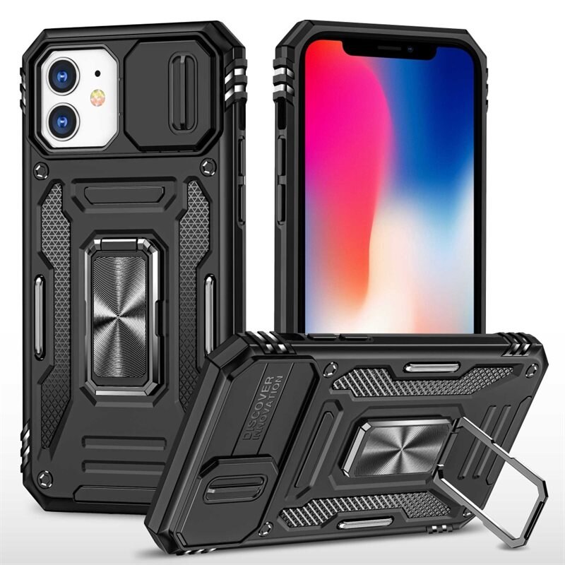 Hybridskal Ring + Kameraskydd iPhone 11 Svart - Coolt skal greppring kameralucka