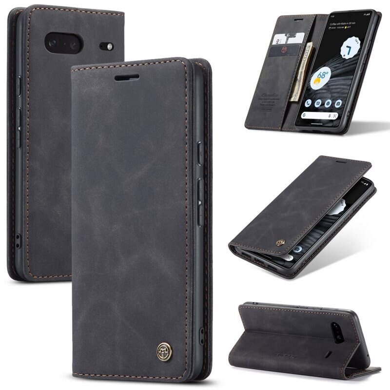 CaseMe Slim Plånboksfodral Google Pixel 7 Svart - Tunt mobilfodral med plånbok