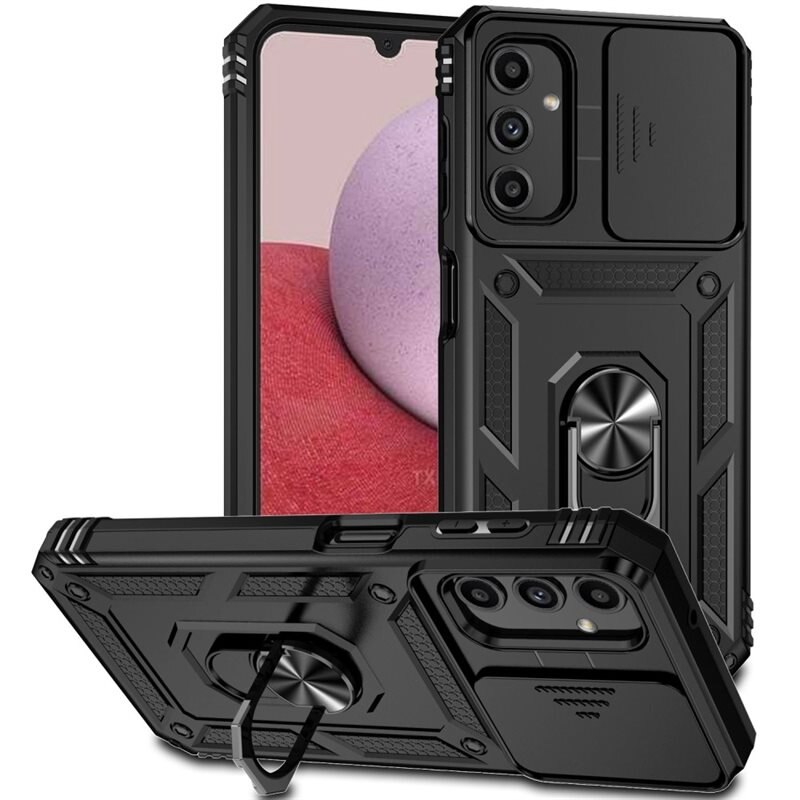 Hybridskal Ring + Kameraskydd Samsung Galaxy A14 Svart - Coolt skal greppring kameralucka