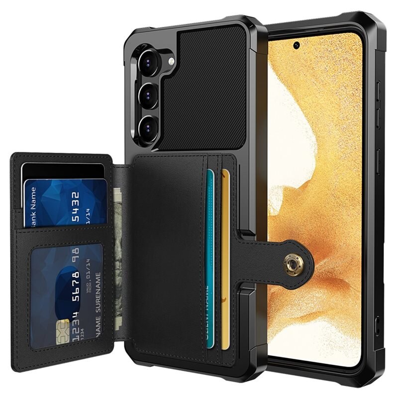 Tough Multi-slot Skal Samsung Galaxy S23 Svart - Mobilskal med praktisk plånboksfunktion - Sedelficka - Korthållare