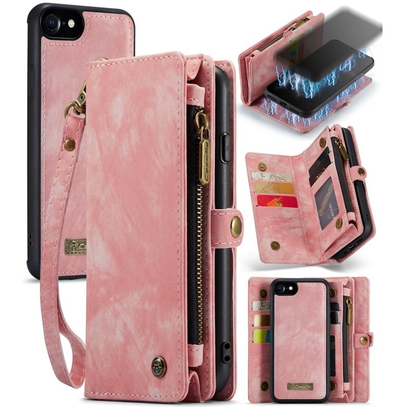 CaseMe Multi-slot Plånboksfodral iPhone 7 Rosa - Mobilfodral med extra många kortplatser - Korthållare