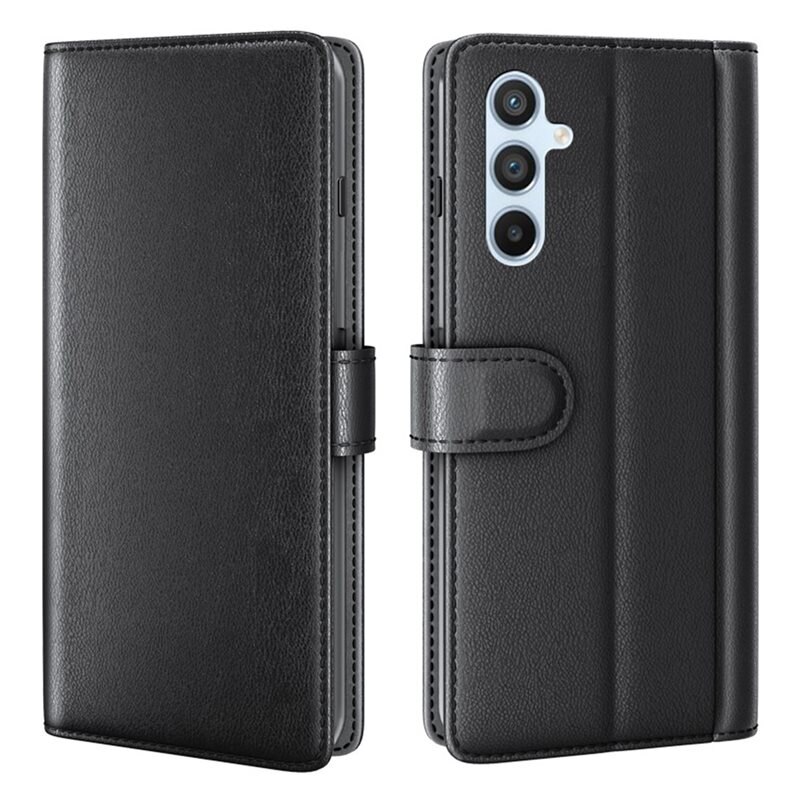 Äkta Läderfodral Samsung Galaxy A54 Svart - Stilrent plånboksfodral med plats för sedlar och kort