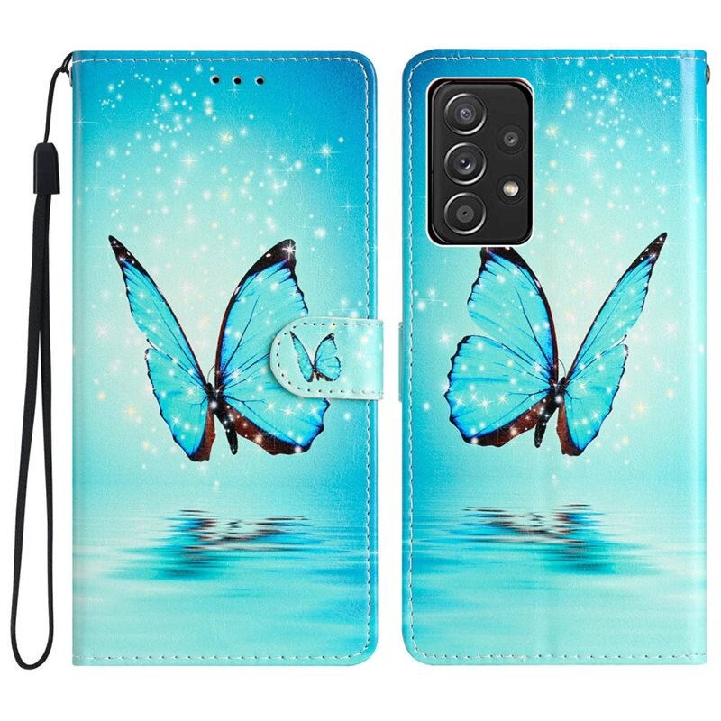 Mobilfodral Samsung Galaxy A53 blå fjärilar - Plånboksfodral