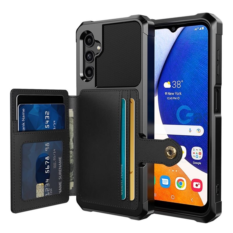 Tough Multi-slot Skal Samsung Galaxy A14 Svart - Mobilskal med praktisk plånboksfunktion - Sedelficka - Korthållare