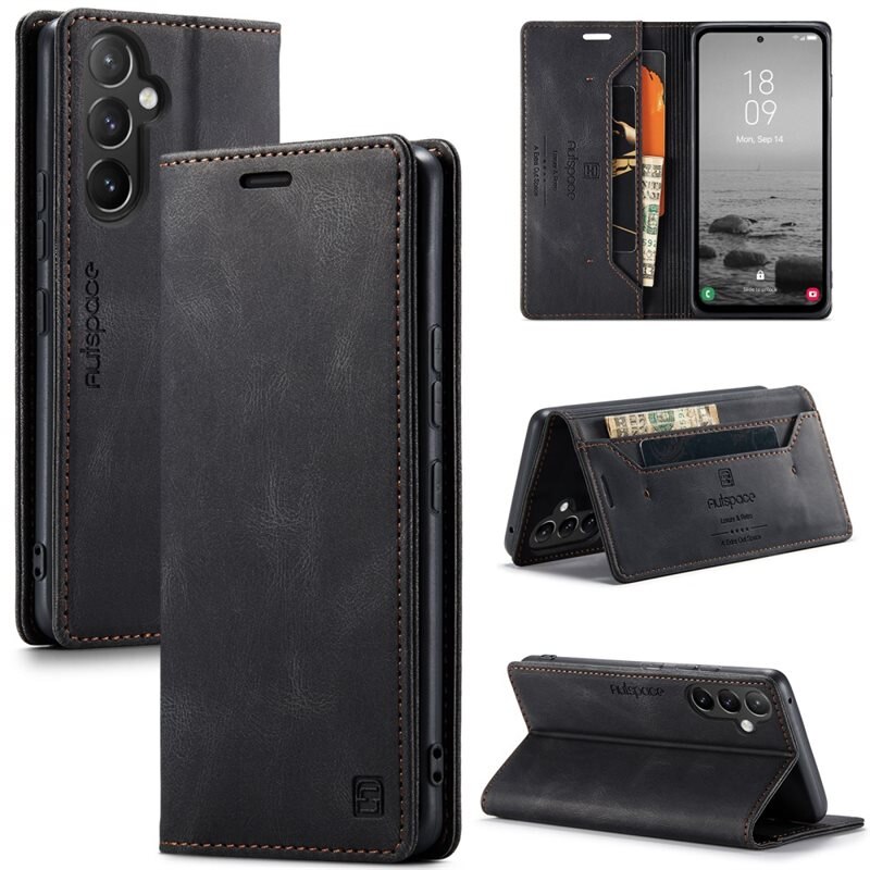AUTSPACE Plånboksfodral RFID-skydd Samsung Galaxy A54 svart - Skyddande mobilfodral - RFID-plånbok
