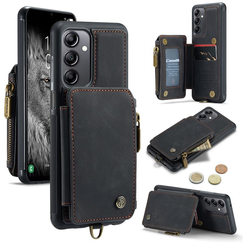 CaseMe Multi-slot Skal Samsung Galaxy A14 svart - Mobilskal med inbyggd plånbok och sedelficka